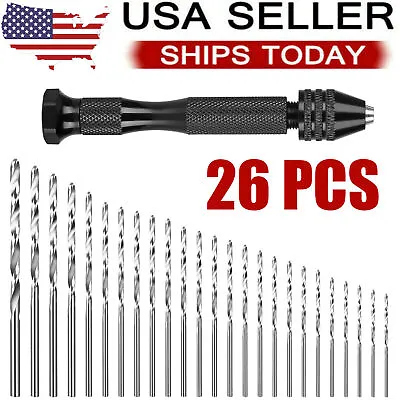 26 Pcs Mini Micro Drill Hand Bits Set Small Manual Keyless Chuck Pin Vise Rotary • $9.59