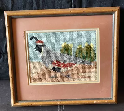 Vintage Needlepoint Cross Stitch Bird Quail Picture Framed Wall Art Boho 11 X 9 • $29.99