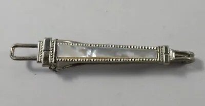 Vintage Mother-of-Pearl Bar Tie Clip Clasp 2.5  Intricate & Elegant • $18