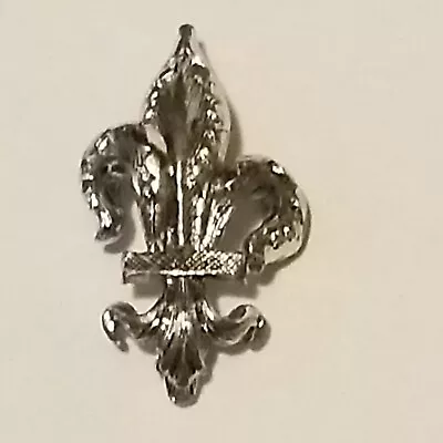 Vintage Gerry's Fleur De Lis Brooch Slide Pendant Antiqued Silvertone 1-3/4    • $6.80