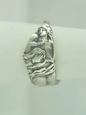 Beautiful 925 Sterling Silver Mary Holding Baby Jesus Small Spoon Ring • $17.99