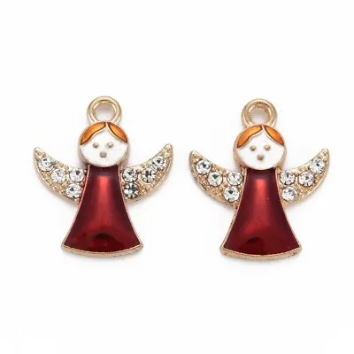 £4.95 • Buy 10 Pretty Red Christmas Angel Charms With Enamel & Clear Rhinestone Detail