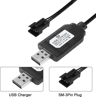 7.4V LiPo Battery USB Charger Cable With SM-3P Plug Connector For RC Model • £5.99