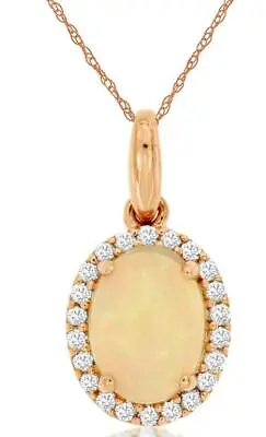 1.1ct Diamond & Aaa Opal 14k Rose Gold Oval & Round Flower Halo Floating Pendant • $792.06