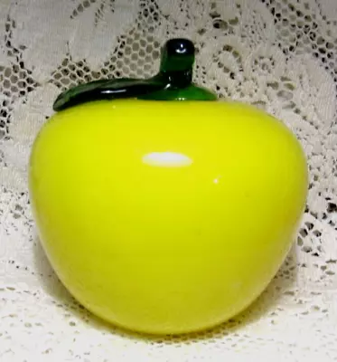 Vintage Murano Style Hand-Blown Glass Yellow Apple Fruit Art Glass Figurine • $12.99