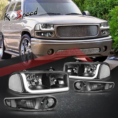 LED DRL BAR Black/Clear Headlight W/Bumper Lamps For 01-07 Sierra Yukon Denali • $146.88