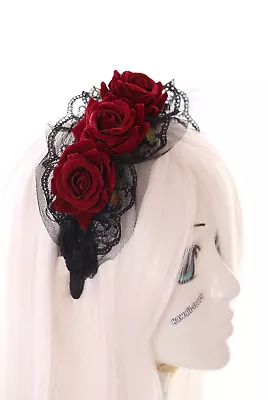 £8.93 • Buy C-41-1 Red Roses Headband Lace Vampire Headdress Gothic Lolita Larp Flowers