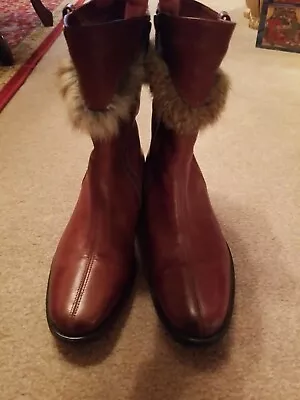 Vera Gomma Italy Womens Brown Leather Ankle Fit Fur Accent Boots Sz 36 Us6 • $26