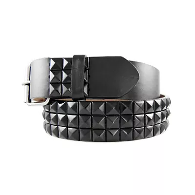 Punk Rock Silver Black Metal Rivets Pyramid Studs Black Leather Belt With Buckle • $10.75