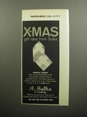 1957 A. Sulka Handkerchiefs Ad - Xmas Gift Idea From Sulka • $19.99