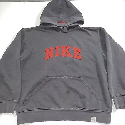 VTG 90s Y2K Nike Center Swoosh Check Spellout Grey Red Hoodie Mens Large L Boxy • $17.50