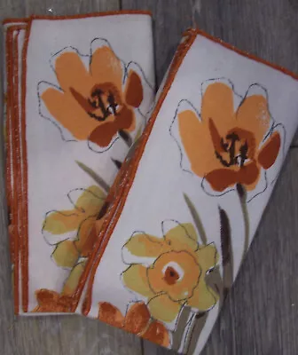 Vera Neumann Vintage Floral Dinner Napkins (2)~Yellow/Rust/Olive Green • $15