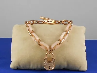 Michael Kors Rose Gold Blush Link Pave' HERITAGE PADLOCK Toggle Bracelet $165 • $94.99