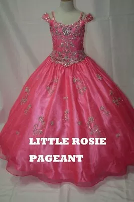 NEW* Little Rosie Girls Glitz Long Pageant Dress LR2029 Flamingo 12 $600 • $337.50