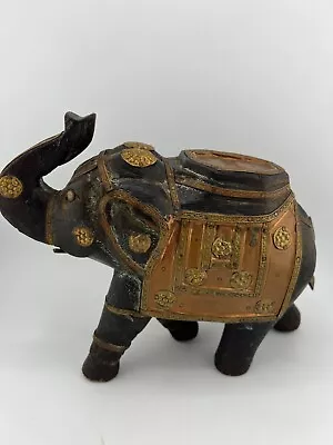 Vintage Hand Carved Home Decorative Brass Copper & Wooden Elephant Sculpture • $35