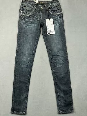 LA IDOL Jeans Juniors 5 Womens Blue Denim NWT Skinny Stud Rivets 29x31.5 603 • $16.99