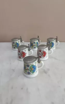 (6) Vtg Miniature German Porcelain Beer Steins W/Pewter Lids • $28