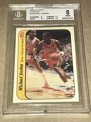 1986-87 Fleer Sticker #8 Michael Jordan Rookie RC BGS 8 Bulls BUY IT NOW! • $900