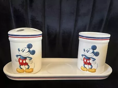 Disney Mickey Ceramic Bathroom Accessories Cup Tumbler & Holder With Tray • $30