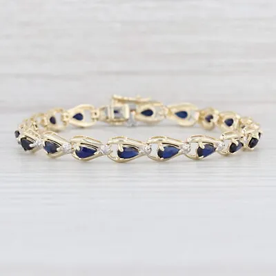 $399.99 • Buy 5.24ctw Lab Created Blue Sapphire Diamond Tennis Bracelet 10k Yellow Gold 6.75 