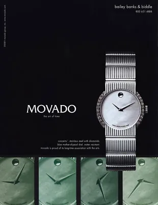 2001 Movado Watch: Concerto Stainless Steel With Diamonds Vintage Print Ad • $7.50