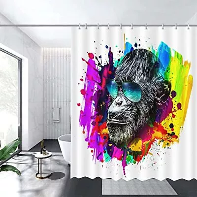 Funny Shower Curtain Cool Monkey Bathtub Curtain Art Painting Print Graffiti ... • $27.29