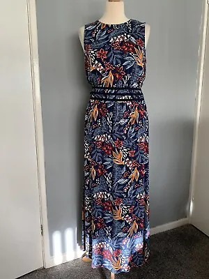 Tu Blue Multi Print Maxi Dress Size 14 Sleeveless Stretch • £8.50