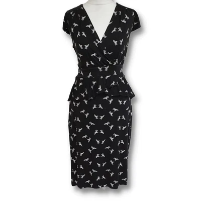 £8.99 • Buy Dorothy Perkins Black Bird Print Peplum Dress. Uk 12
