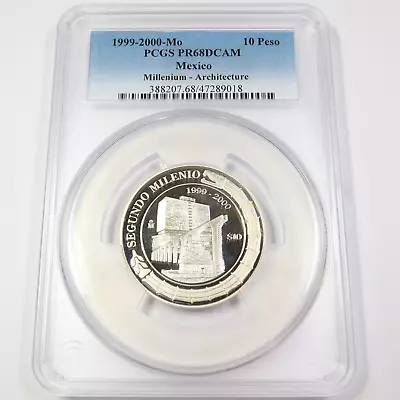 1999 2000 Mo PCGS PR68 DCAM - MEXICO Millenium Architecture 10 Peso Coin #45903M • $249.95