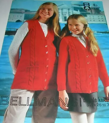 Bellmans Knit Pattern Girls DK Long Line Sleeveless & Sleeved Waistcoats 1346 • £3.50