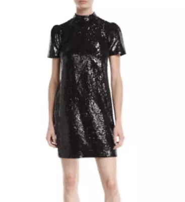 NEW Michael Michael Kors Women's Black Sequined Mini Mock Neck Party Dress S • $38