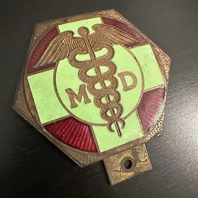 Vintage Medical Doctor MD Car Grille Badge Emblem License Plate Topper - Enamel • $149.99