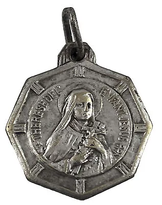 Vintage Catholic French St Therese Of Enfant Jesus Silver Tone Religious Medal • $12.99