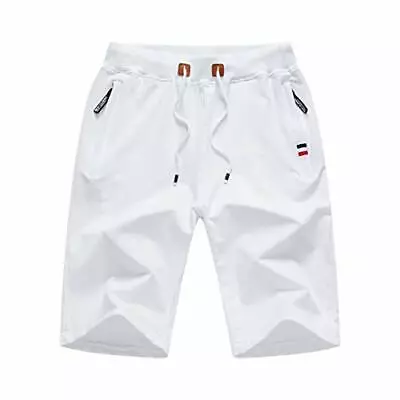 KouKou Men's Elasticity Capri Shorts Cotton Casual Breathable Size 44 White • $34.95