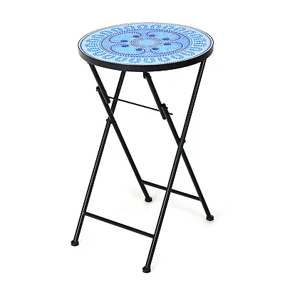 Costway Folding Bistro End Table Mosaic Side Table Accent Table Light Blue • $45.99