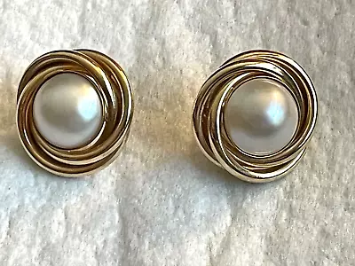 14k Yellow Gold 13 Mm White Cultured Mabe Pearl Omega Back • $479