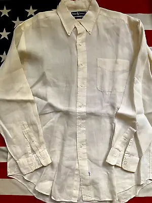 Polo Ralph Lauren 100% Linen Button Front Shirt Off White Men's Size Large L • $49.99