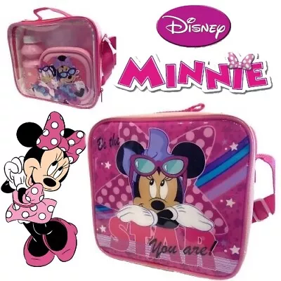 Minnie Mouse Lunch Bag Set Kids Insulated Lunch Box 3pc Girls Disney School Bag • £8.95