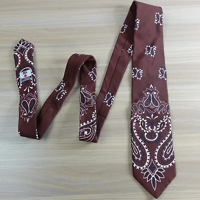 Moschino Neck Tie Mens Brown Western Bandana Paisley Cotton Cowboy Necktie ITALY • $44.88