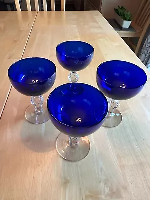 Set Of 4 Morgantown Glass Co. Cobalt Blue Golf Ball Champagne Tall Sherbet 4 7/8 • $35