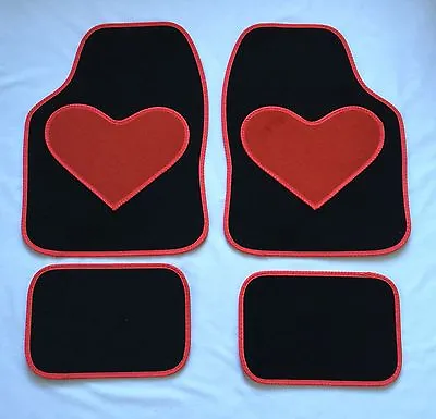 Black Car Mats With Red Heart Heel Pad For Hyundai I10 I20 I30 Ix35 I40 Accent  • £10.99