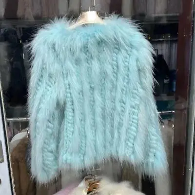 Womens Real Rabbit Fur Knitted Coats Jackets Raccoon Fur Winter Short Overcoats • $131.59