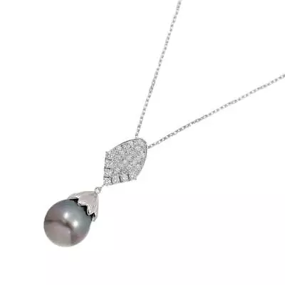 MIKIMOTO Black Pearl 12.7mm Diamond 0.39ct Necklace 14K WG 585 90222840 • $817.57