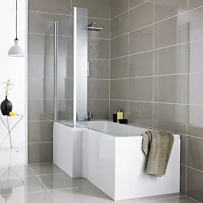 £89.99 • Buy Modern Bathroom L Shaped Shower Bath Front Side Panel White Gloss MDF 1600mm