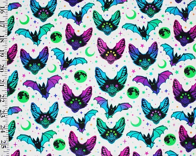 Cotton Fabric - Neon Halloween Vampire Bats - Digital Print Craft Fabric • £9.99