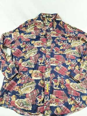 $20 • Buy XL True Vtg 90s BD Baggies ALL COTTON HAWAIIAN FootBall PRINT PREPPY SHIRT 