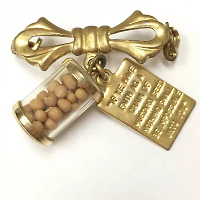 FAITH Mustard Seeds Pin Brooch Bow Dangling Script Charm Inspirational Vintage • $34.99