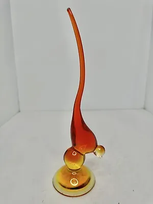 Vintage MCM Viking Glass Long Tail Bird Persimmon 10.25” Mint Stunning • $99.99