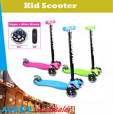 Kids 3 Flashing Wheels Kick Push Scooter Kickboard Adjustable Height Brake Child • $39.45