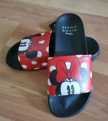 NEW Disney Minnie Mouse Slides Women’s Sandals Red White Black • $25